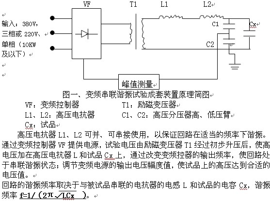 华意电力是一家专业研发生产串联谐振的厂家,本公司生产的串联谐振设备在行业内都广受好评,以打造最具权威的串联谐振高压设备供应商而努力。 一、XZB系类变频串联谐振应用范围 XZB系类变频串联谐振是运用串联谐振的原理,利用励磁变压器激发串联谐振回路,通过调节变频控制器的输出频率,使得回路中的电抗器电感L和试品电容C发生串联谐振,谐振电压即为试品上所加电压。变频谐振试验装置广泛用于电力、冶金、石油、化工等行业,适用于大容量、高电压的电容性试品的交接和预防性试验。 适用于10KV、35KV、110KV、220