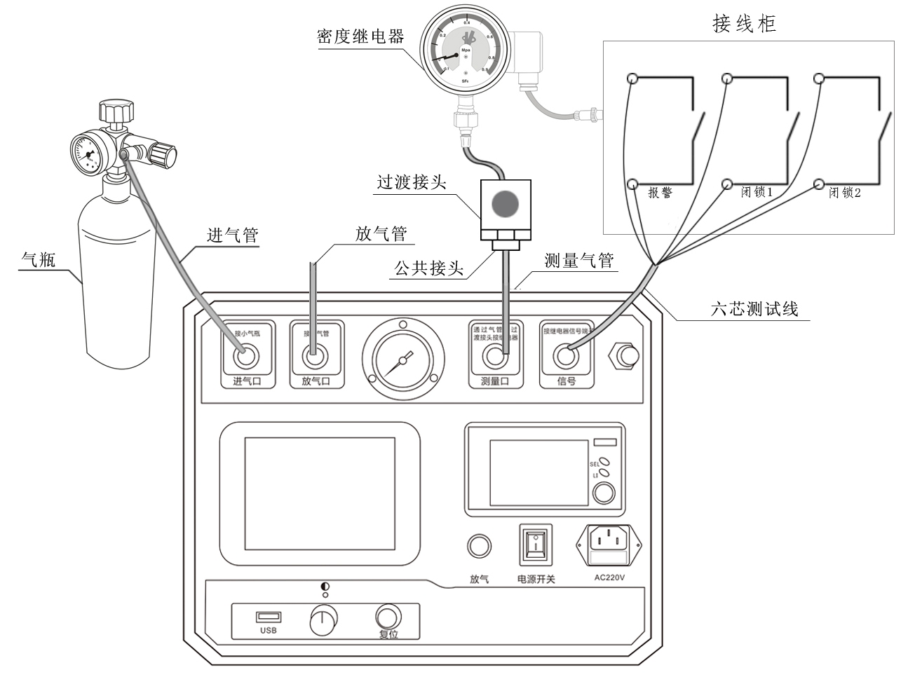 密度继电器校验仪接线图